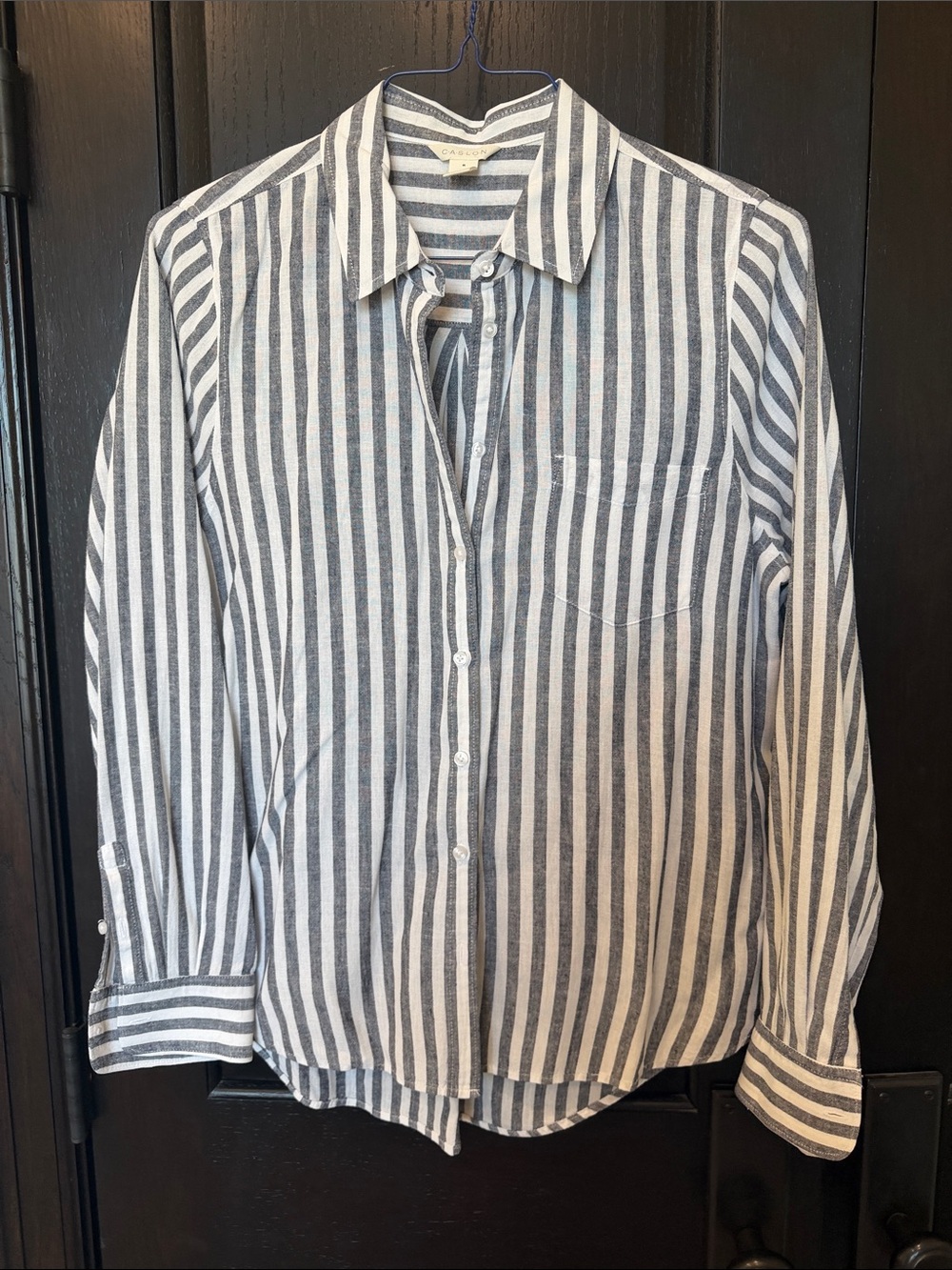 Caslon Navy and White Stripe Button-Down Shirt. Size medium.